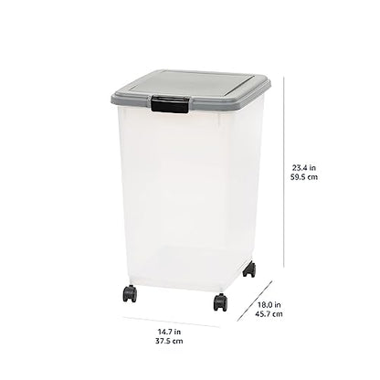 Amazon Basics Airtight Pet Food Storage Container with Scoop, BPA Free, Removable Wheels, 69 QT, Gray - size: 69 QT