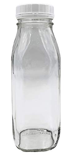The Dairy Shoppe Glass Milk Bottle, Heavy Glass with Extra Lid, Creamery Style (1, Threaded Pint) - size: Threaded Pint