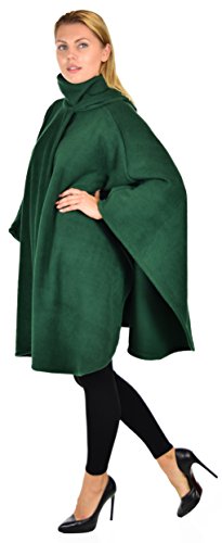 Dare2BStylish Women Poncho Style Fleece Cover Up with Muffler - color: Hunter Green
