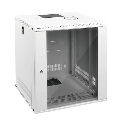Tecmojo 12U Wall Mount Rack Network Cabinet for 19" IT Equipment,with Lockable Glass Door and Side Panels,Cooling Fan,17.7inch Depth,White - size: 12U/Glass Door/White