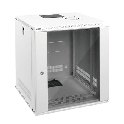Tecmojo 12U Wall Mount Rack Network Cabinet for 19" IT Equipment,with Lockable Glass Door and Side Panels,Cooling Fan,17.7inch Depth,White - size: 12U/Glass Door/White