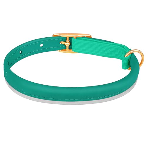 OOPSDOGGY Rolled Leather Cat Collar with Bell - Reflective Kitten Collar with Safety Elastic Strap - Adjustable Small Pet Collars for Boy Girl Cats (Teal) - color: Teal
