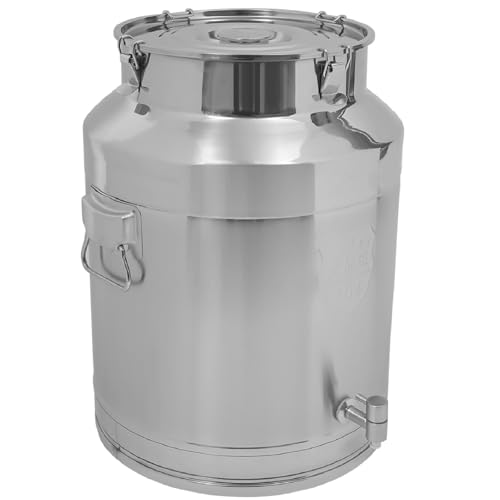 304 Stainless Steel Milk Can with Spigot, 17 Gallon Milk Jug, Portable Locking Sealed Lid Bucket Wine Pail with Handles, Commercial Water Jug Pot Drink Beverage Dispenser - size: 17Gal, w/Spigot