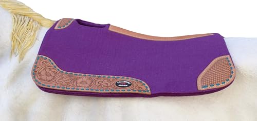 30"x 30" Horse SADDLE PAD Western Contoured Wool Felt Moisture Wicking 39RT - color: Purple Tan Leather, size: 30" Spine x 15" Drop, 3/4" Thick