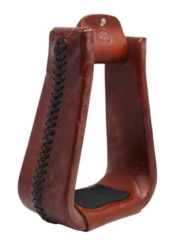 CHALLENGER Horse Saddle Stirrups Western Brown Rawhide Covered Bell Riding Mahogany Red 51217
