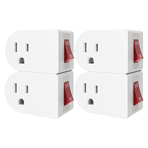 Oviitech 4 Pack Grounded Outlet Wall Tap Adapter with On/Off Power Switch，Single Outlet with Switch in White - size: 4
