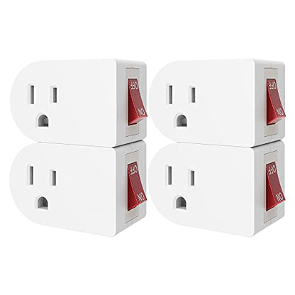 Oviitech 4 Pack Grounded Outlet Wall Tap Adapter with On/Off Power Switch，Single Outlet with Switch in White - size: 4