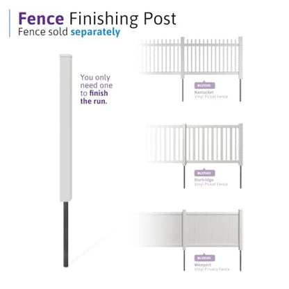 WamBam 4ft White Vinyl Finishing Post | No Dig, Steel Pipe Anchor, for Nantucket, Sturbridge, and Westport Fences, BL19042 - color: 4ft Tall Finishing Post