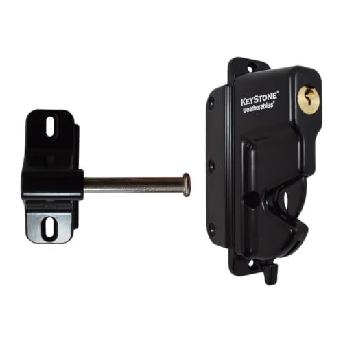 Weatherables Keystone Black Zinc Diecast Metal 1-Sided Key-Lockable Gate Latch – Heavy Duty Gate Latch with Self-Latching Gate Lock – Made for Installation on Metal, Wood & Vinyl Fences, Keyed Alike - style: 1-Side Metal