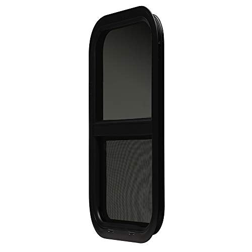 ToughGrade Vertical Sliding Black RV Window 15" X 22" X 1 1/2" Includes Mounting Ring and Bottom Screen| Camper Window, Replacement Trailer WIndow