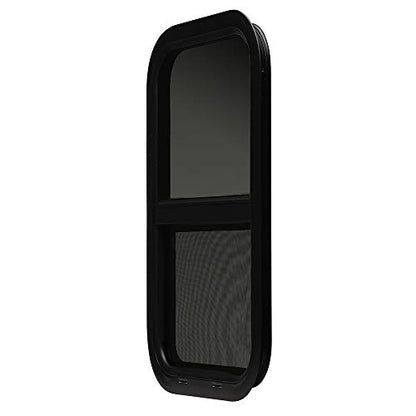 ToughGrade Vertical Sliding Black RV Window 15" X 22" X 1 1/2" Includes Mounting Ring and Bottom Screen| Camper Window, Replacement Trailer WIndow