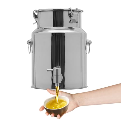 10L/2.64Gal Stainless Steel Beverage Storage Dispenser with a Spigot Milk Can Drink Jug Dispenser with Hangable Lid, 7.87 * 11.81in (Silver - 10L/2.64Gal) - color: Silver - 10L/2.64Gal