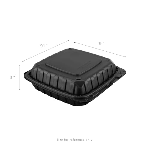 KARAT EARTH Clamshell Take Out Food Containers [9"x9" - 120 ct] To Go Containers | Microwavable, Freezer Safe, Soak-Resistant, Durable, Stackable | Vented for Hot/Cold Foods, Black