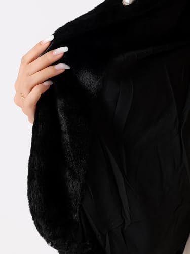 Allegra K Winter Faux Fur Coat Jacket for Women Long Sleeve Pockets Pearl Button Fluffy Cropped Cardigan Outerwear - color: Black, size: Large