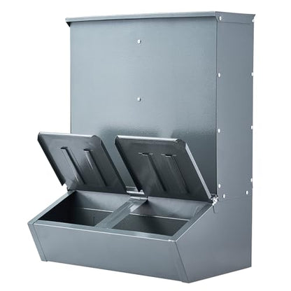 Happybuy Hog Feeder, 3.7 Bushel Capacity, Double Door Pig Feeder, Heavy Duty Steel Piglets Feeder, Multipurpose Trough Creep Feeder, Outdoor Livestock Feeder Farm Accessory for Feeding up to 8 Hogs