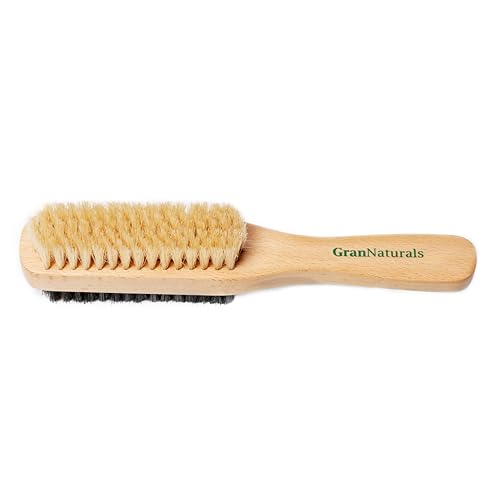 GranNaturals Double Sided Boar Bristle Hair Brush - Soft Hard Finishing & Smoothing Hairbrush for Slick Back to Style, Polish, & Lay Down Hair Flat to Create a Sleek Hairstyle for Bun, Slickback