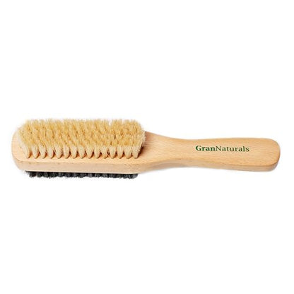 GranNaturals Double Sided Boar Bristle Hair Brush - Soft Hard Finishing & Smoothing Hairbrush for Slick Back to Style, Polish, & Lay Down Hair Flat to Create a Sleek Hairstyle for Bun, Slickback