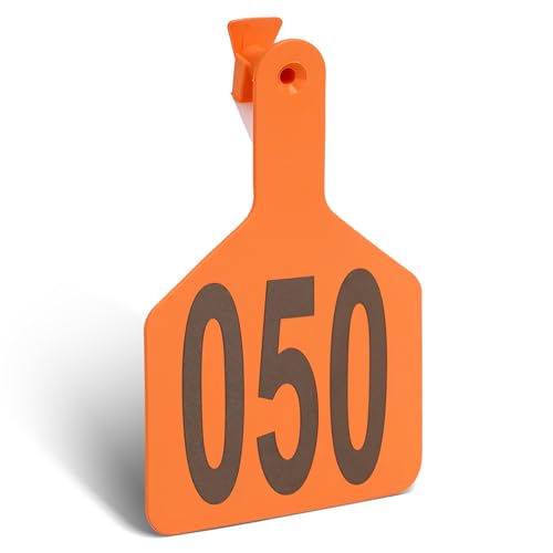 Cattle Ear Tags Numbered 50 Pcs Large Cow Tags Orange | Pre-Numbered 001-050, One-Piece, Fit, Not Easy To Fall Off, Easy Application, Durable, Fade-Resistant & Cold-Resistant - color: Orange, size: 50
