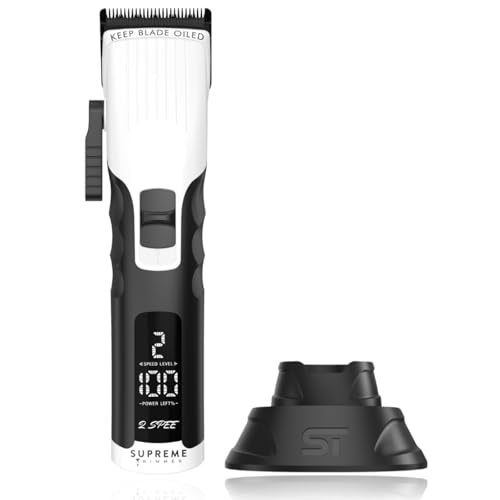 Supreme Trimmer 2Spee STC922 – Professional Cordless Hair Clipper with Removable Blade | 210 Min Runtime, 2-Speed Motor, Digital Display, Smooth Lever & Color Coded Guards - color: White