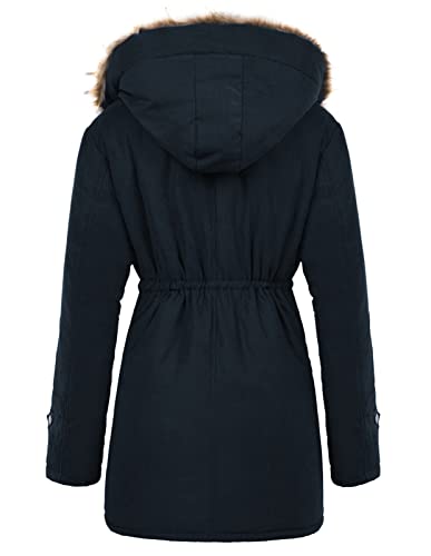 GRACE KARIN Women's Winter Coats Fleece Parkas Anoraks Hooded Military Jacket Coats - color: Dark Blue, size: X-Large