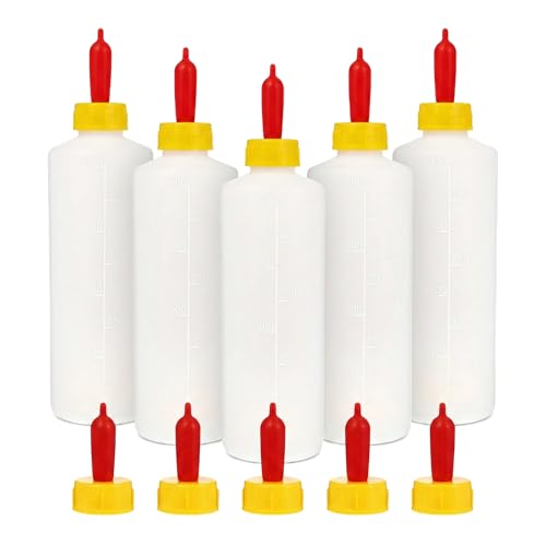 Goat Milk Feeder Bottles, 5Pcs 13.5oz Livestock Nursing Set | Animal Feeding Bottles with Silicone Nipples for Goats Lambs Calves and Small Farm Animals, Replacement Nipple Included