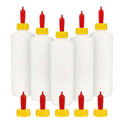 Goat Milk Feeder Bottles, 5Pcs 13.5oz Livestock Nursing Set | Animal Feeding Bottles with Silicone Nipples for Goats Lambs Calves and Small Farm Animals, Replacement Nipple Included