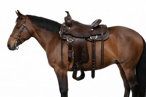 CHALLENGER Horse Saddle Stirrups Horse Western 5" Wide Saddle Antique Floral Tooled Leather Covered Stirrups 51173AT