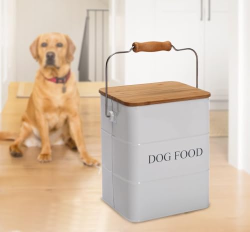 Morezi Metal Dog Food Storage Container 5~6 lbs, Pet Food Treat Canister - color: White