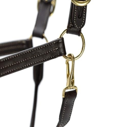 Jeffers Frankfort Triple Stitched Soft Leather Turnout Halter with Throat Snap for Horses - Adjustable Double Buckle Crown, Breakaway Ready Headcollar - size: Oversize