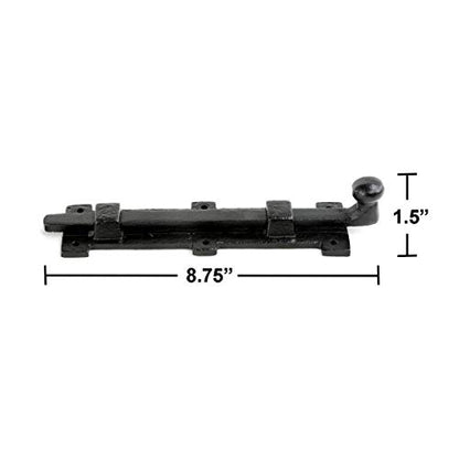 Renovators Supply Manufacturing Slide Bolt Latch 8 3/4 in. Black Wrought Iron Ball Tip Style Slide Bolt with Mounting Hardware - size: Pack of 1, style: 8.75 inch