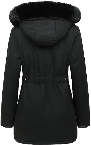 MOERDENG Women's Long Winter Down Coat Thicken Fleece Lined Puffer Jacket | Faux Fur Detachable Hood Parka Warm,Waterproof and Windproof Overcoat - color: Black, size: XX-Large