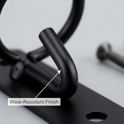QWORK Metal Bucket Hangers for Horse Stalls, Black Wall Mount Holder with Ring Attachment, Multi-Purpose for Horses, Goats, Donkeys, and More - Includes 4 Hooks and Stainless Steel Screws