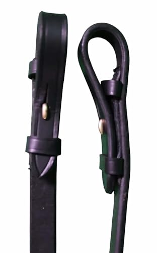 CHALLENGER 54" Full Horse English Braided Black Leather Reins 805LR01BK - color: Black/Brass