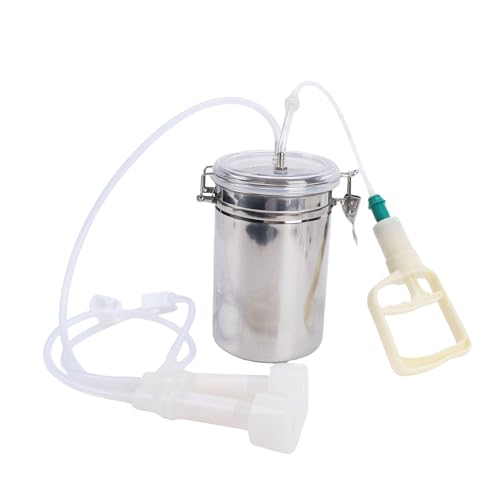 Milking Machine,Portable 2L Stainless Steel Bucket,Manual Pulsation Vacuum Milker Set,Easy Control Strong Suction Milking Machine for Goats Cows