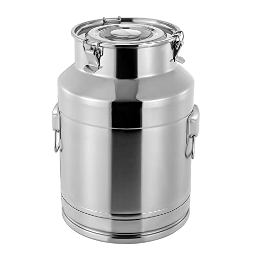 DYNAMI 7.4Gal 304 Stainless Steel Milk Can with Airtight Lid and Handles,Anti-Leak Liquid Storage Barrel,Food Grade Container for Liquid,Solid Storage and Transport,Large Opening for Easy Cleaning - size: 7.4Gal