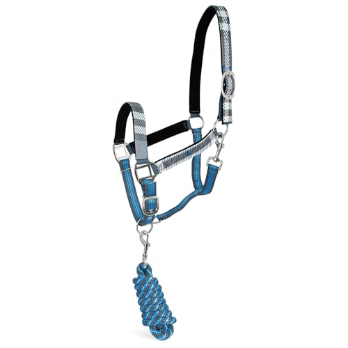Jeffers Poplar Head Adjustable Padded Nylon Halter & Matching Lead Set with Quick Snap for Horses, Full Size Horse Halter with Padded Noseband & Crown, Equestrian Training Tack for Stable or Ranch Us - color: Hamilton Blue
