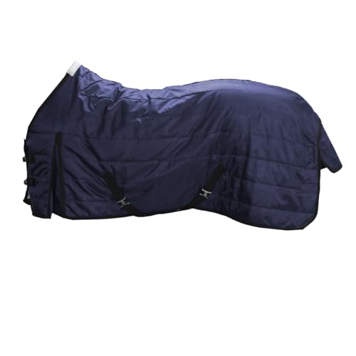 RESISTANCE Premium 420 Denier Light Winter Waterproof Horse Stable Blanket Water Resistant with 200g Polyfill & Adjustable Buckle Closure - color: Navy, size: 78"