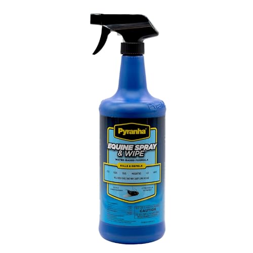 Pyranha Equine Spray and Wipe Fly Repellent for Horses – Water-Based Formula with Citronella Scent, Long-Lasting, Dust-Free, No Shake Required, Quart - size: Quart