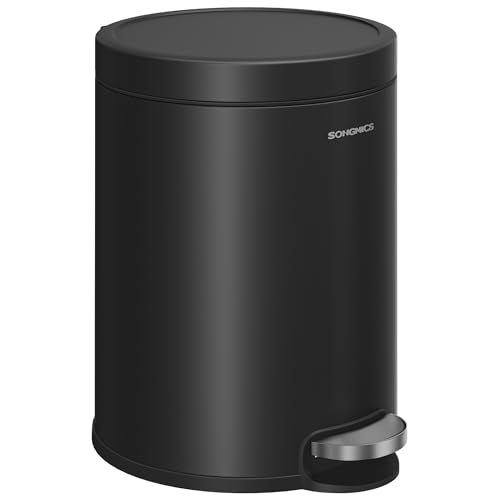 SONGMICS Bathroom Trash Can, Soft-Close, 1.6 Gallon (6 L), Stainless Steel - color: Ink Black
