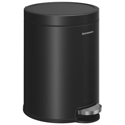 SONGMICS Bathroom Trash Can, Soft-Close, 1.6 Gallon (6 L), Stainless Steel - color: Ink Black