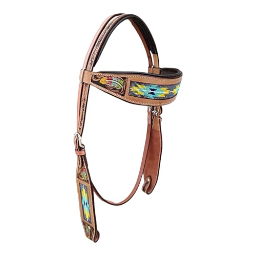 Majestic Ally Tooled Leather Western Headstall & Breast Collar Set – Handcrafted Leather, Classic Western Tack, Multiple Styles & Designs - style: 1063-NAT