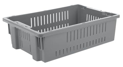 Hudson Exchange 20 x 13 x 5.6" (4 Pack, 4.5 Gallon) Agricultural Nest and Stack Vented Crate Handled Storage Container Tote, Gray - color: Gray