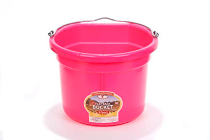 Little Giant® Flat Back Plastic Animal Feed Bucket | Horse Stall Bucket with Metal Handle | Horse Stable Feeding and Watering Supplies | 8 Quarts | Hot Pink