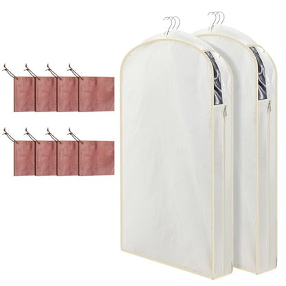 Briwooody Cotton Linen Garment Bags, 2 Sets, Moth Protection, Beige - color: Beige