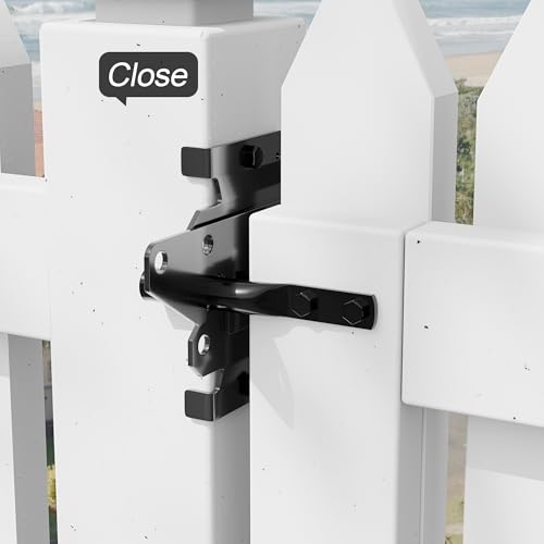 Wooden Fence Gate Latch Heavy Duty Self Locking Gate Hardware for Pool/Garden Gates, Safety Latch, Self Latching Latch for Vinyl/Wood Fences, Black Finish
