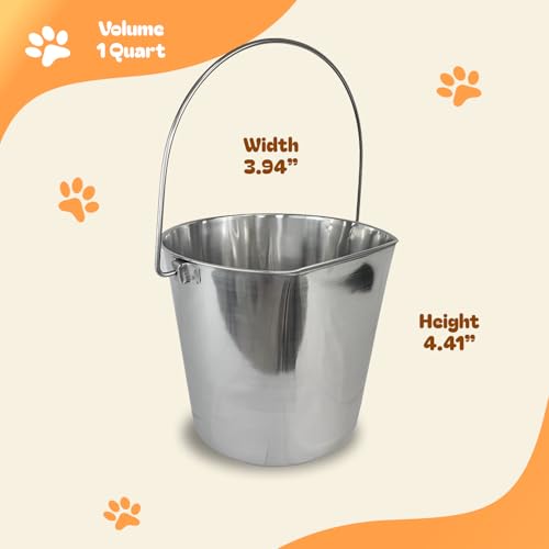 1 Quart Heavy Duty Stainless Steel Flat Side Bucket | Durable Food & Water Pail for Dogs, Cats, Kennels, Cages and Critter Crates | Multi-Purpose Bucket - size: 1 Quart - Not Hooked