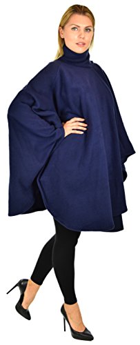 Dare2BStylish Women Poncho Style Fleece Cover Up with Muffler - color: Navy Blue