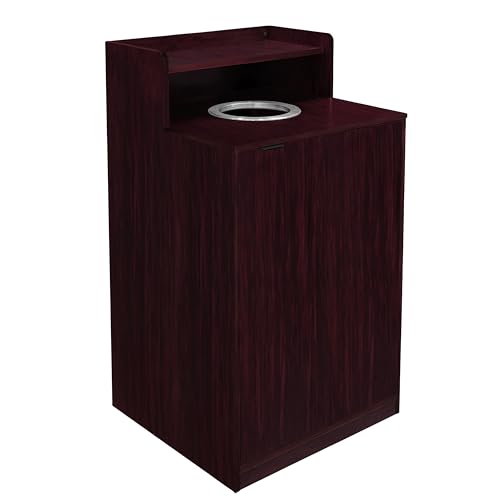 Flash Furniture Trash Can Enclosure, 32 Gallon, Mahogany | 8" Drop Hole, Tray Shelf, Swing Door, Commercial Grade - color: Mahogany