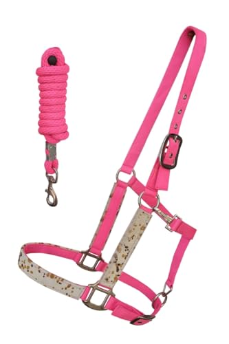 CHALLENGER Horse Nylon Hair-on Inlay Adjustable Halter w/Lead Rope 606209 - color: Pink Hair-On, size: Cob
