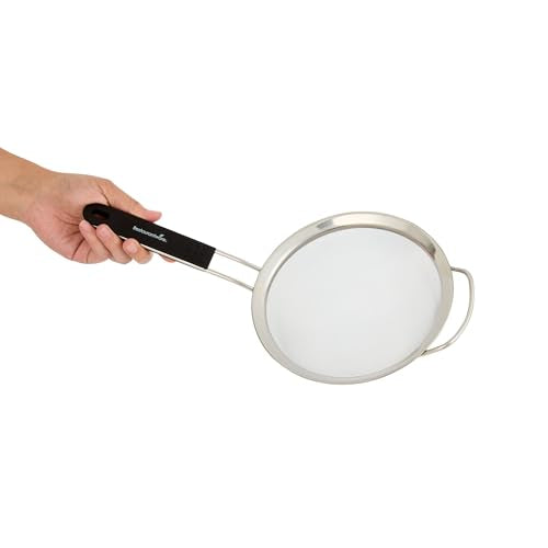 Restaurantware Fine Mesh Strainer 1 Count 14.4" x 7" x 2.9" with Silicone Handle Stainless Steel Extra Fine Mesh Strainer Heat-Resistant Handle Dishwasher-Safe for Rice, Quinoa, Pasta - size: Standard, Extra Fine Mesh-7"
